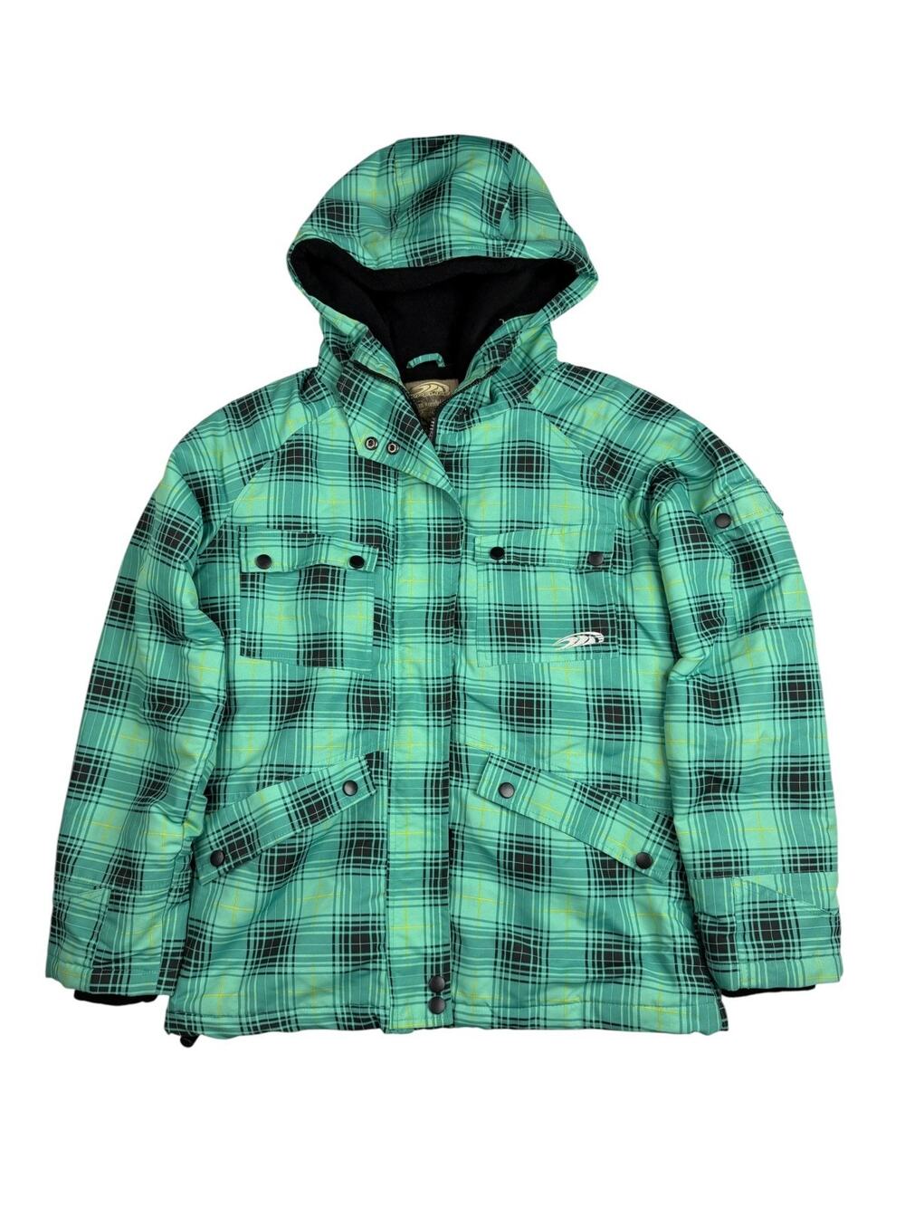 Pipeline Plaid Snowboard Ski Jacket Turquoise Hooded Winter Coat Womens Medium